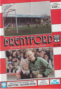 Brentford v Tranmere Rovers Match Programme 1991-05-04